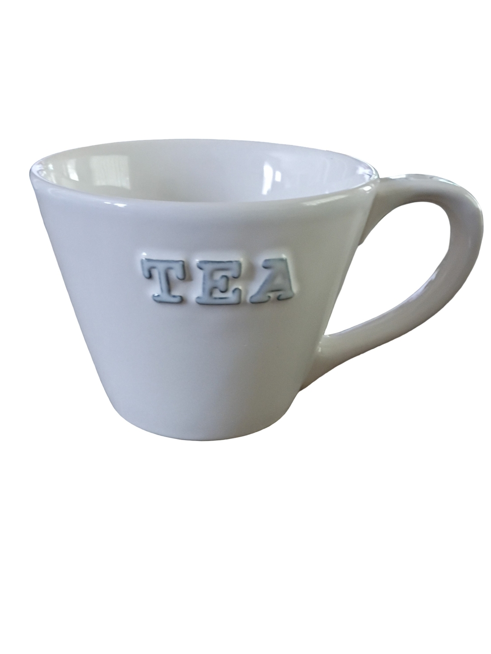 Primagero White Ceramic Tea Mug with Embossed "TEA" Lettering